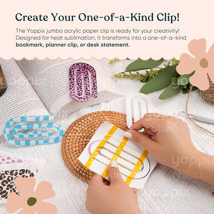 30 Pack Sublimation Paper Clips Blanks, 20pcs 3.7"x1.9" + 10pcs 3"x1.5" Clear Acrylic Jumbo Clips for Heat Transfer, DIY Crafts, Office School Supplies, Customizable Gift Ideas