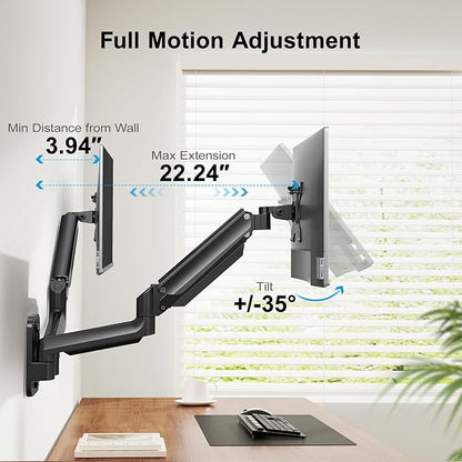HUANUO Dual Monitor Wall Mount for 17-32 Inch Computer Screen Mount (4.4-17.6lbs Per Arm) - VESA 75x75/100x100 Height Adjustable Stand for Dual Monitors - Home Office Desk Setup