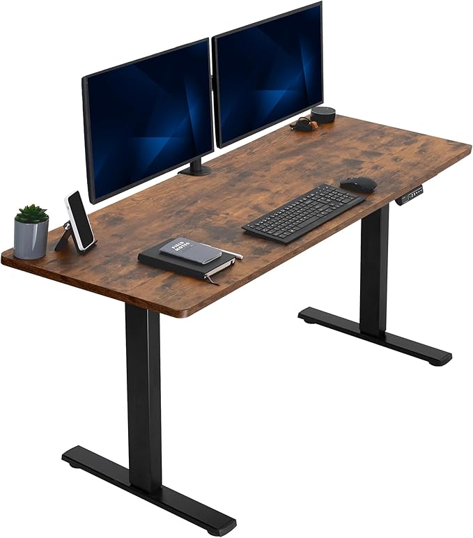 VIVO Electric 60 x 24 in Rustic Standing Desk, Memory Height Adjustment, 1B Series, One-Piece Vintage Brown Top, Black Frame, DESK-KIT-1B6N