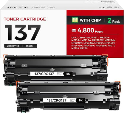 137 Toner Cartridge Black 2-Pack Replacement for Canon 137 CRG-137 for ImageCLASS LBP151dw D570 MF236n MF247dw MF249dw MF232w MF242dw MF244dw MF216n MF227dw MF212w MF210 MF220 MF230 MF240 Printer Ink