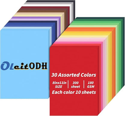 8.5” x 11” Colored Cardstock Bulk, 300 sheets Cardstock Paper Set, 30 Assorted Colors Construction Paper,180 GSM Card Stock Scrapbooking Supplies for Diy Crafts Cricut Card Making