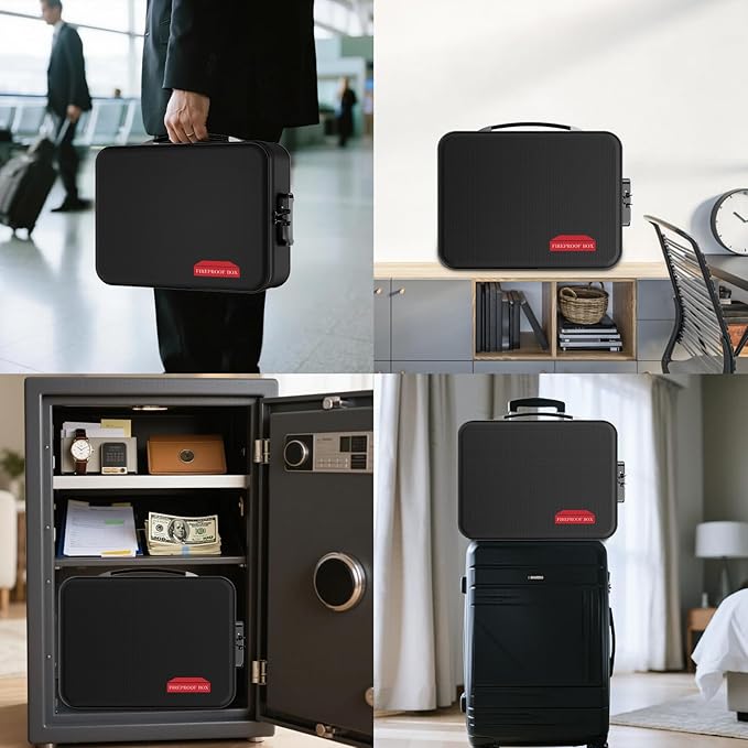 Fireproof Document Box With Combination Lock,Hard Case File Organizer Heat Insulated And Waterproof,Portable Home Travel Safe Storage Box For Important Documents Laptop,Files More