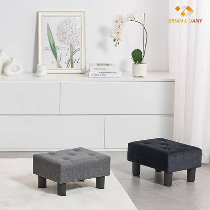 BRIAN & DANY Small Foot Stool, Linen Foot Stools with Legs, Stable Small Footstool for Living Room, Grey