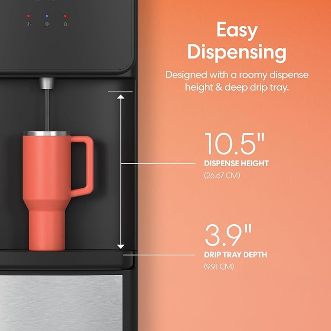 Brio CLTL130SS 130 Series Top-Load Water Cooler Dispenser for 3- and 5-Gallon Bottles, Hot & Cold, Spill-Free Loading, Child Safety Lock, Energy Star 3.0, Black & Stainless