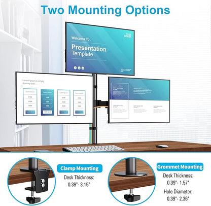 MOUNTUP Triple Monitor Stand, Height Adjustable Monitor Desk Mount Fit for 17 to 32 Inch Computer Screens, Stacked Monitors Arm for 3 Monitors, with C-Clamp and Grommet Base, up to 17.6lbs per Arm