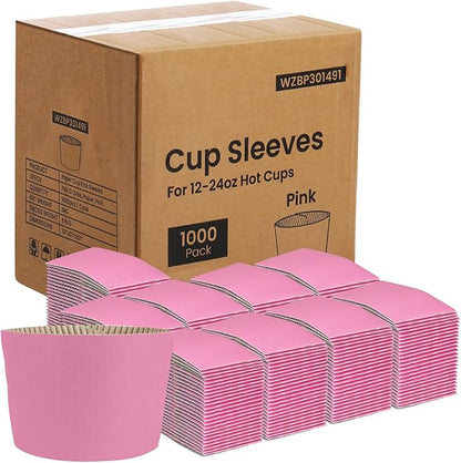 FMP Brands 1000 Pack Pink Coffee Cup Sleeves Disposable for Hot Drinks, Durable Corrugated Cardboard Cup Sleeves for 12-24 oz Cups, Beverage Insulator and Hand Protection for Hot & Cold Drinks