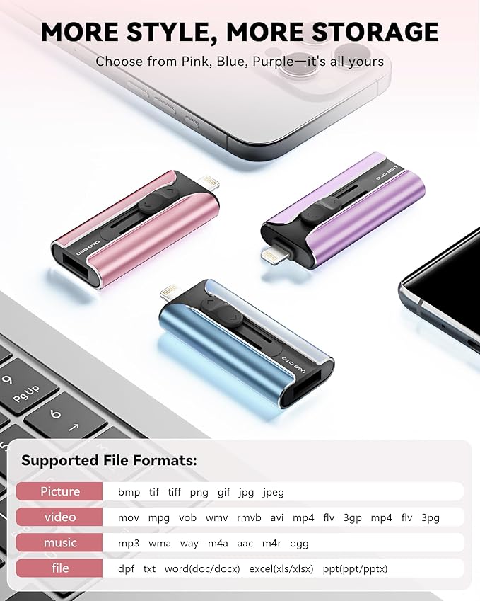 MFi Certified 512GB Flash Drive for iPhone USB Memory Stick Thumb Drives, High Speed USB Stick iPhone Flash Drive for Photos Videos,Photo Stick External Storage for iPhone/iPad/Android/Laptop (Pink)