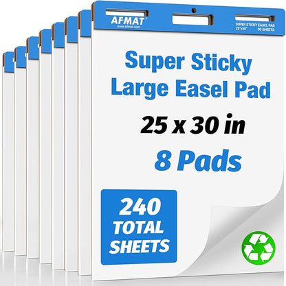 AFMAT Anchor Chart Paper 25 in x 30 in, Large Chart Paper for Teachers, Sticky Easel Pads for Office/Classroom/Whiteboard/Wall/Windows, Ink Bleed-Through Resistant Easel Paper, 30 Sheets/Pad, 8 Pads