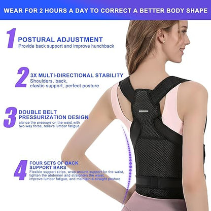 Posture Corrector for Women & Men,2-in-1 Back Brace with Shoulder Support, Adjustable Full Back Straightener for Upper & Lower Back Pain Relief, Hunchback,Scoliosis & Spine Alignment