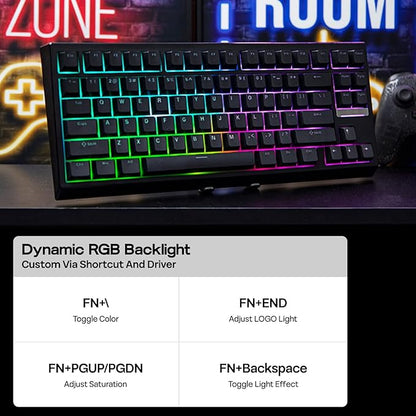 EPOMAKER G84 80% RGB Gaming Mechanical Keyboard, 2.4GHz/ Type-C/BT Wireless Keyboard, QMK/VIA Programmable, Hot-Swappable, NKRO, with Shine Through PBT Keycaps for Gamers (Black, Clear Switch)