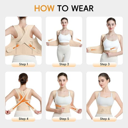babaka Posture Corrector for Women, Invisible Lightweight Adjustable Back Brace for Upper and Lower Back Pain Relief, Hunchback, Hump, Scoliosis, Thoracic, Spine Corrector Under Clothes (Beige, Medium, Waist: 29''-35'')