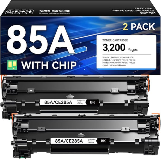 85A Toner Cartridge Black 2-Pack with Chip High Yield Replacement for HP 85A CE285A Compatible with HP Laserjet Pro MFP M1212nf M1217nfw P1102w P1109w Printer P1102 P1109 M1212 M1217 Series Ink Copy