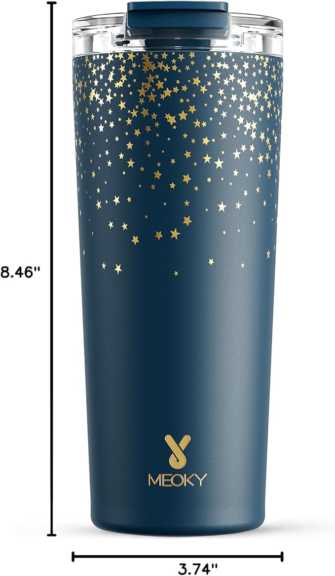 Meoky 24 oz Travel Coffee Mug with Leak-proof Lid, Stainless Steel Insulated Coffee Tumbler, Keeps Hot for 8 Hours or Cold for 24 Hours, Fits in Car Cup Holder (Midnight Galaxy)