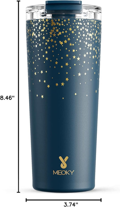 Meoky 24 oz Travel Coffee Mug with Leak-proof Lid, Stainless Steel Insulated Coffee Tumbler, Keeps Hot for 8 Hours or Cold for 24 Hours, Fits in Car Cup Holder (Midnight Galaxy)