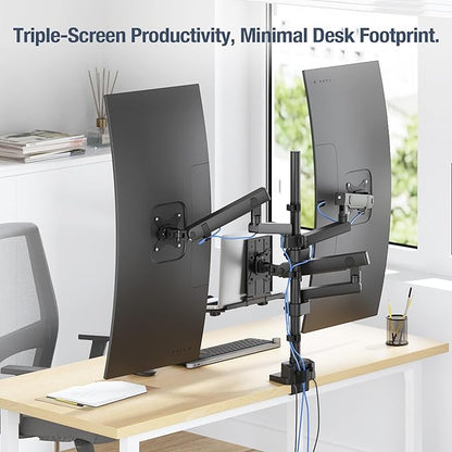 AVLT Laptop & Dual 40 Inch Stacking Monitor Arm Pole Top Mount with USB-C USB-A Ports-Black, Supports 26.4 lbs (12kg), Ultrawide Screen Fit, VESA Compatible, Multi-Screen, Ergonomic Workspace Upgrade