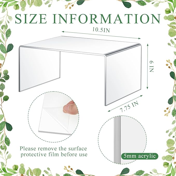 2 Pcs 10.5 Inch Large Acrylic Risers Display Stands 5 mm Thick Acrylic Shelf Riser Showcase for Collectibles Jewelry Cupcakes Food Figures Perfume Cabinet (Clear)