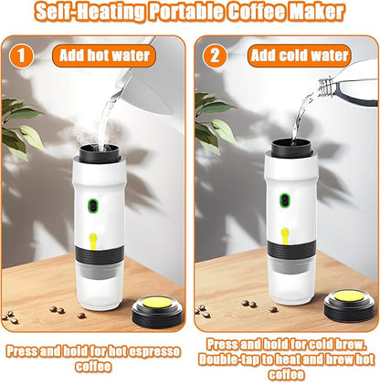 Portable Espresso Machine, 3-in-1 Self-Heating Portable Coffee Maker for Travel with Rechargeable Battery, Cordless Electric Mini Espresso Maker for RV Hiking Camping Office (White) (White)