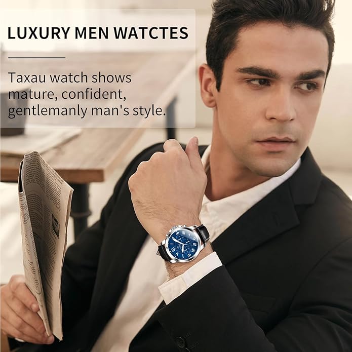 Mens Watches Luxury Dress Waterproof Leather Watch with Date Day Analog Quartz Large Number Wrist Watch Casual Classic Luminous Scales Big Face Easy Read Reloj para Hombre