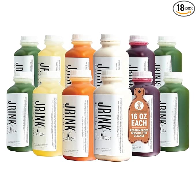 JRINK by Purée Easy Juice Cleanse, Cold Pressed Detox Drink with Organic 2 Day-Healthy Vegetable and Fruit Juice, Frozen Pressed Juice Cleanse, 12 Bottles, 16oz Each