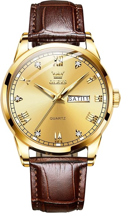 OLEVS Men's Simple Watch with Day and Date, Stainless Steel Analog Quartz Watches for Men, Classic Luminous Hands Men's Dress Watches, Black/White/Blue Dial