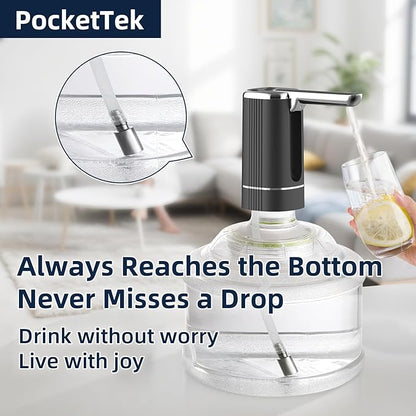 5 Gallon Water Pump Dispenser – Rechargeable & Foldable Electric Water Jug Pump, USB Charging Water Bottle Pump with 2 Silicone Hoses & 304 Stainless Steel Weight, for Camping/Home/Office