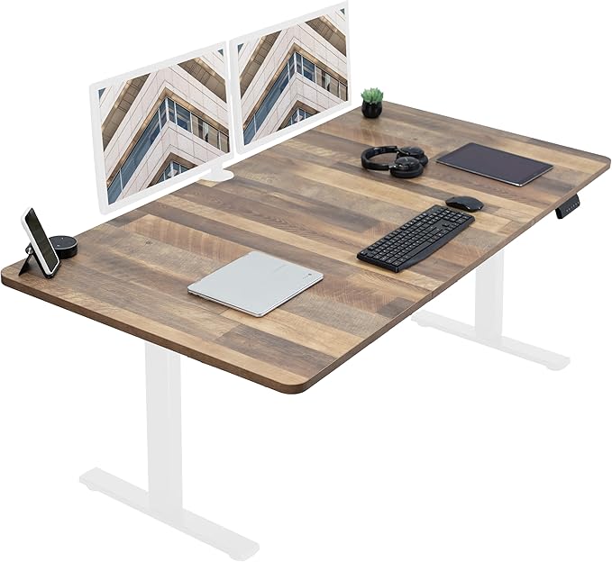 VIVO Electric 71 x 36 in Standing Desk, Memory Height Adjustment, 1B Series, Reclaimed Wood Top White Frame, DESK-KIT-1W7P-36