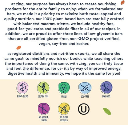 Zing Dark Chocolate Peanut Butter Vegan Protein Bars, Gluten Free with High Protein, High Fiber, Dairy Free Nutrition Bars, Plant Based Protein, Kosher, Low Sugar, No Sugar Alcohols - 12 count