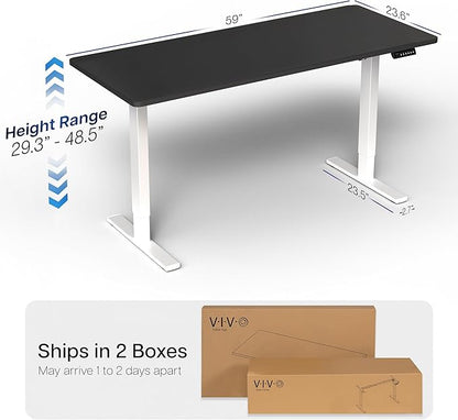 VIVO Electric 60 x 24 in Standing Desk, Memory Height Adjustment, 1B Series, One-Piece Black Top, White Frame, DESK-KIT-1W6B