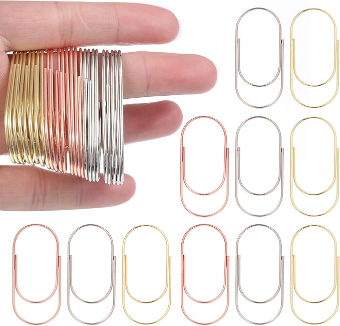 30 PCS 3 Color Large Paperclips Gold Jumbo Paper Clips Huge Paper Clips Smooth Non Skid Multicolored Mega Giant Colored for Office School Document Organizing Big Finish Steel Wire Vinyl Coated