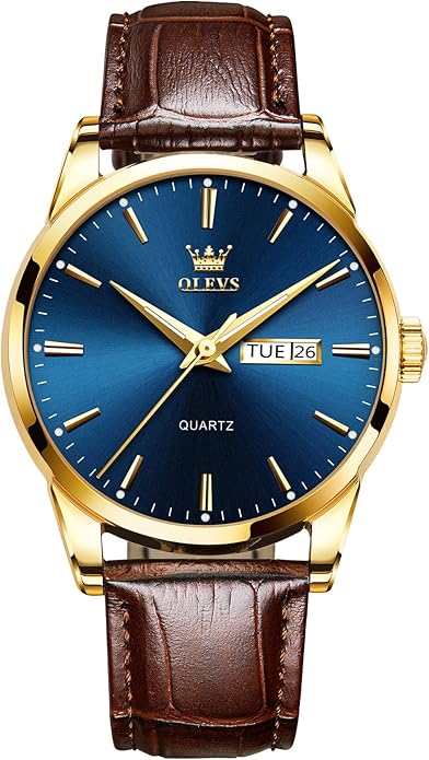 Men's Casual Leather Watch, Easy to Read Three-Hand Analog Stainless Steel Watches for Men, Minimalist Day Date Waterproof Luminous Mens Quartz Wristwatch