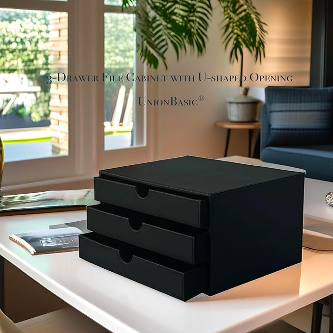 UnionBasic Document Organizer, 3-Drawer File Cabinet Document Storage Box, Office Desktop Filing Organizer, Black