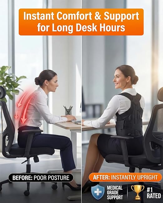 Posture Corrector for Women & Men, Back Brace Advanced Full Back Support for Upper & Lower Back Pain Relief, Spine, Neck, and Hump, X-Style Medical-Grade Lumbar Support System with Adjustable Shoulder Straightener and Breathable Design for Long Sitting...
