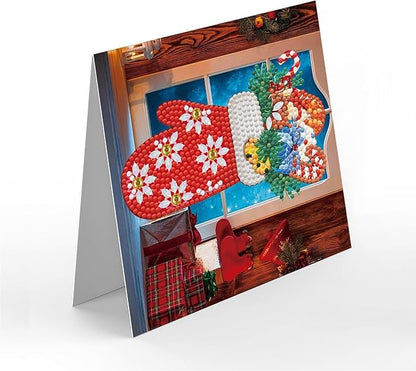 12 Packs DIY 5D Diamond Paint Christmas Cards, Round Drill Crystal Rhinestone Arts Craft Cards Kits, Xmas Santa Claus Elk Diamond Art Greeting Cards for Birthday Thanksgiving Christmas Handmade Gift
