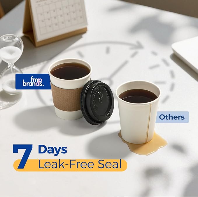 Fit Meal Prep 50 Pack 8 oz Disposable Coffee Cups with Lids, Sleeves, Leak-Proof To Go Coffee Cups with Lids, Durable Paper Cups for Hot Beverage, Home, Office, Party