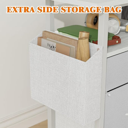 GYIIYUO 2 Fabric Drawer File Cabinet with 24'' Extended Desktop, Mobile Filing Cabinet, Rolling File Cabinet with Side Bag, Fits A4 Size, Home Office, White