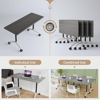 8-10 Person Conference Table Folding Conference Table for Office,Training, Seminar,Schools Modern Wood Conference Meeting Room Table Large Rectangular Conference Room Tables（4PCS,47in）