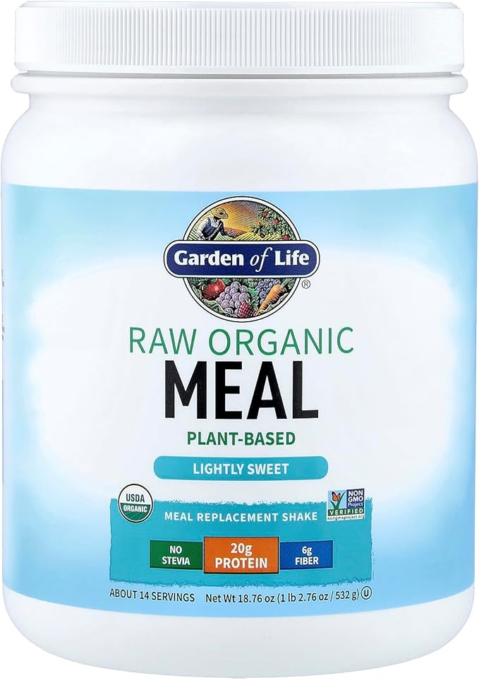 Garden of Life Meal Replacement Shakes, Vegan Protein Powder, Raw Organic Meal, Lightly Sweet Powder with Plant Based Pea Protein, Sprouts, Greens, Probiotics, Dairy Free 14 Servings