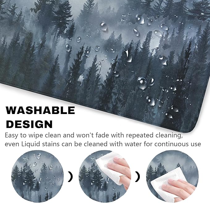 Grey Forest Patterns Desk Mat, Large Gaming Mouse Pad Non-Slip Rubber Base with Stitched Edges, Waterproof Protection for PC Laptop Home Office Desk Decor (35.4x15.7in)