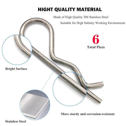 6 Pcs Heavy Duty Stainless Steel Spring Retaining Wire R Clips M3.5x75 Keeper Pins for Trailer Pin Clips Lock System