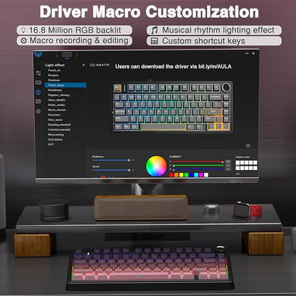 AULA F75 Pro Wireless Mechanical Keyboard,75% Hot Swappable Custom Keyboard,RGB Backlit,Pre-lubed Reaper Switches,Side Printed PBT Keycaps Mechanical Gaming Keyboards, Pink&Black