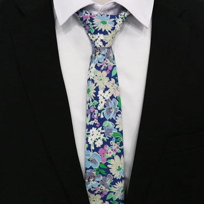 Cotton Floral Ties for Men 2.76" Men's Skinny Tie Linen Flower Printed Neck Tie for Wedding Dating Party