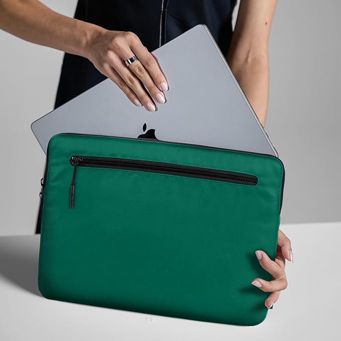 Incase Compact Laptop Sleeve with Flight Nylon - 16 Inch MacBook Pro and Laptop Case – Slim Computer Sleeve with Faux Fur Lining, Front Accessory Pocket with Zipper - Malachite Green