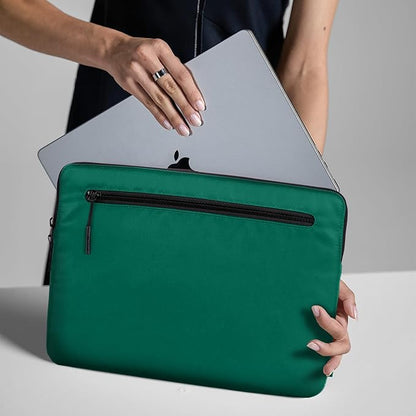 Incase Compact Laptop Sleeve with Flight Nylon - 16 Inch MacBook Pro and Laptop Case – Slim Computer Sleeve with Faux Fur Lining, Front Accessory Pocket with Zipper - Malachite Green