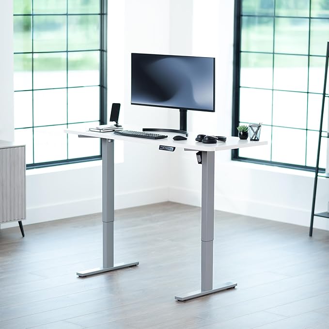 VIVO Electric 60 x 24 in Standing Desk, Memory Height Adjustment, 1B Series, One-Piece White Top, Gray Frame, DESK-KIT-1G6W