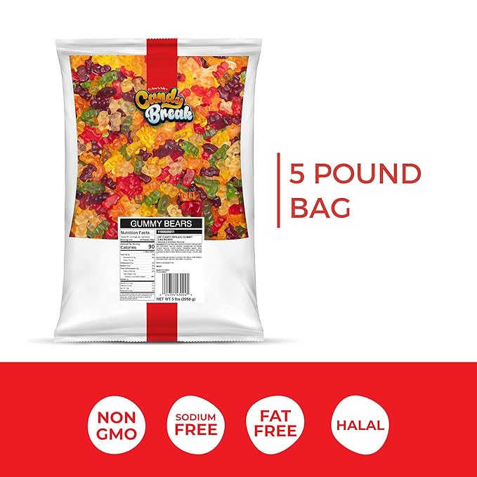 Candy Break Gummy Bears, Six Flavor Gummies, Sweet & Fruity Candy Snacks for Kids & Adults, Bulk Candies Share Size Bag, Variety Pack, 5 lbs, Pack of 1