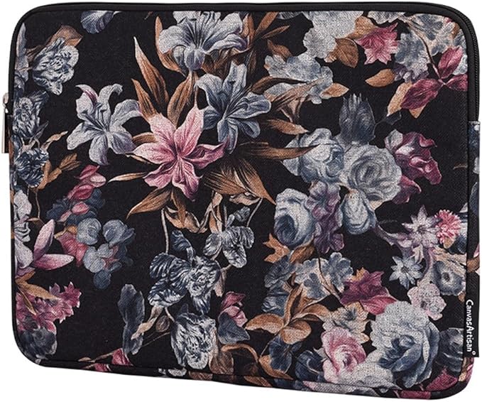 Laptop Sleeve 14 Inch,Waterproof Protective Notebook Case Briefcase Carrying Bag Compatible with MacBook,Acer,Asus, Dell,Lenovo,Microsoft,HP Laptop Cover (Black Flowers, 14 inch)