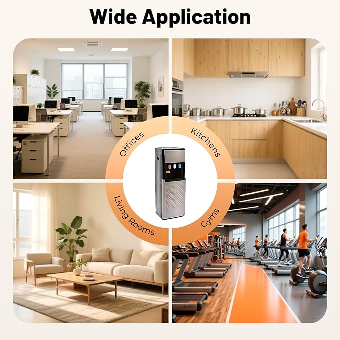 Bottom Loading Water Cooler Dispenser for 5 Gallon Bottles - 3 Temperatures with Hot, Room & Cold Spouts,Overload Protection, Dry Burning Protection,Water Dispenser for Home,Office (Silver Grey)
