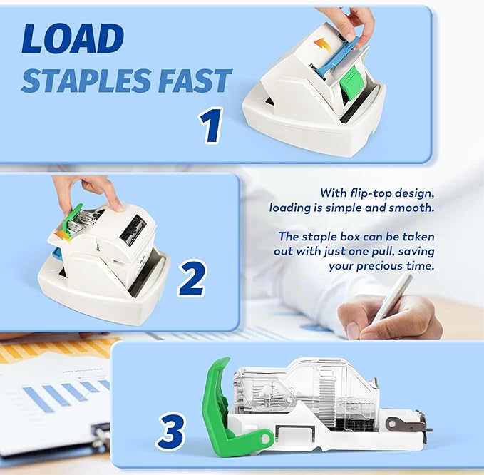 Electric Stapler Heavy Duty, 70 Sheets Automatic Desktop Stapler, Automatic Flat-Clinch Staplers with 5500 Staples, Binding Speed & Margin Adjustable Design,Jam-Free for Office/School