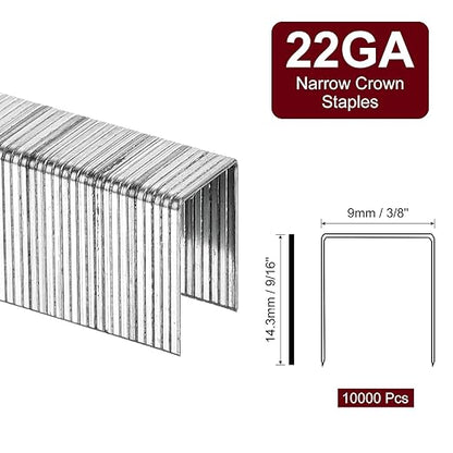 uxcell 22 Gauge Narrow Crown Staples 3/8" x9/16, 10000Pcs Galvanized Steel for Pneumatic, Electric Stapler, White