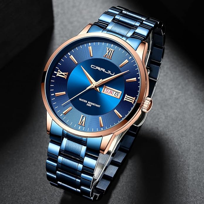 CRRJU Men's Fashion Luxury Stainless Steel Watches for Men Business Auto Date Chronograph Analog Quartz Wristwatches